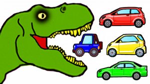 Мультики про машинки - Челлендж - Тираннозавр ест машинки -  Мультики для малышей