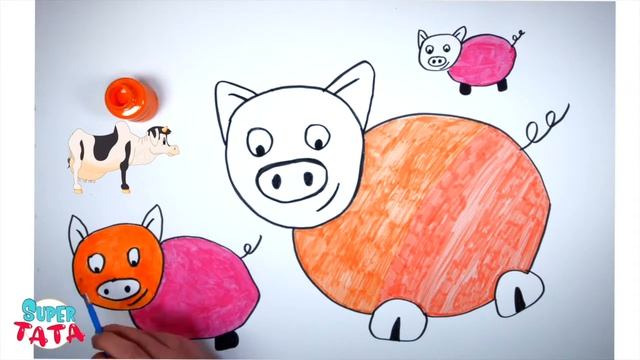 Рисуем поросят вместе с Супер Татой - Рисунки для малышей! смотреть онлайн