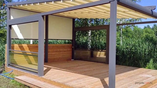 Пергола Decolife Solo Basic + Гильотинное остекление W600