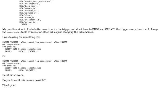 Databases: Generic Trigger on MYSQL to replicate data on other table смотреть онлайн