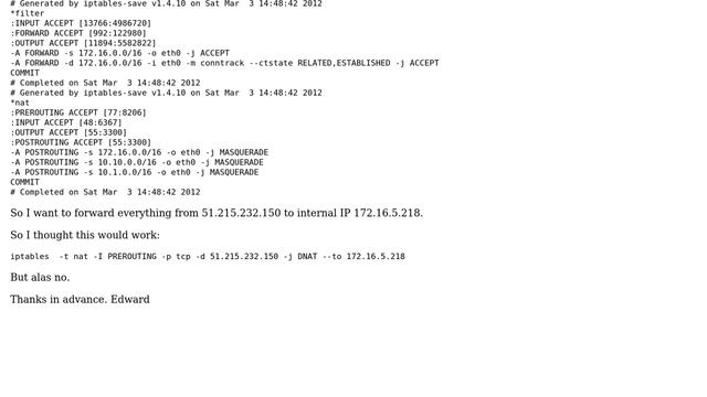 Forwarding everything from external DMZ ip to NAT ip using iptables смотреть онлайн