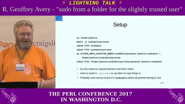 Lightning Talk by R. Geoffrey Avery - "sudo From a Folder: For the Slightly Trusted User" смотреть онлайн