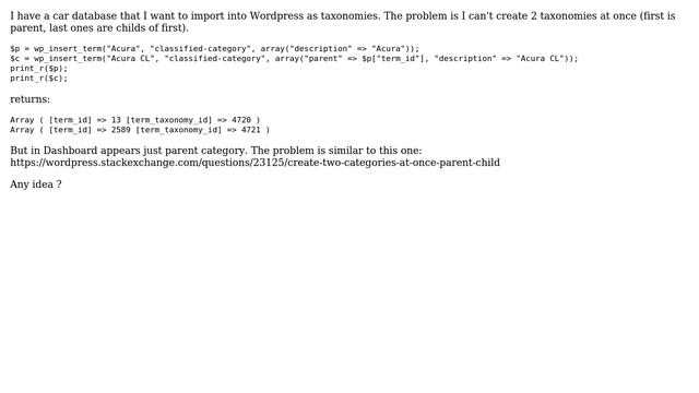 Wordpress: wp_insert_term - parent & child problem смотреть онлайн