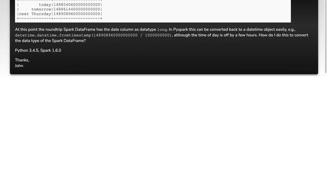 Timestamp roundtrip from Spark Python to Pandas and back смотреть онлайн