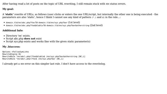 Statically mapping a PHP script to another script using an .htaccess file results in 404 errors смотреть онлайн