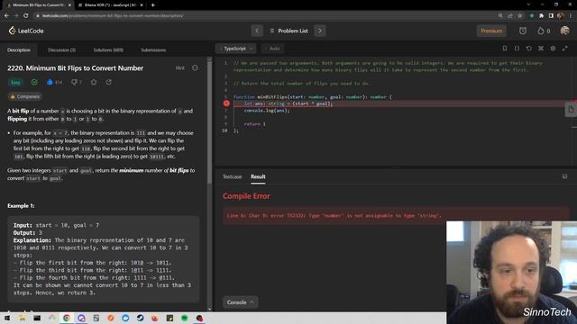 Minimum Bit Flips to Convert Number - TypeScript смотреть онлайн