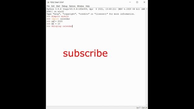 create a calendar in python | python calendar | lets code смотреть онлайн