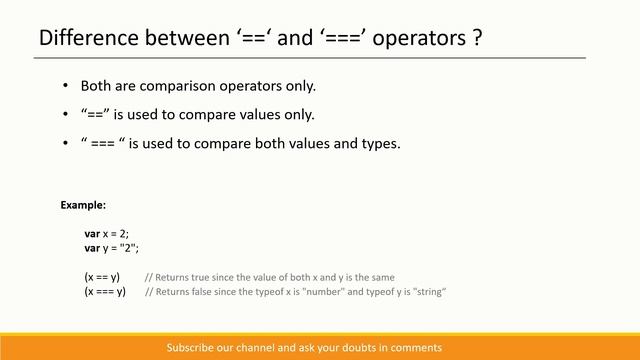JavaScript Interview Questions - #5 | Difference between '==' & '===' operators ? | #javascript смотреть онлайн