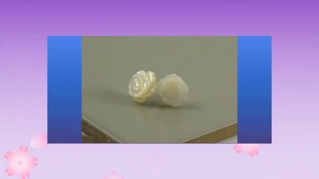 Carved White Rose Flower Stud Earrings, Sterling Silver Studs, Natural Mother of Pearl Shell, Flo.. смотреть онлайн