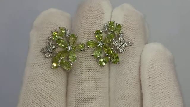Серебряные серьги с хризолитами "Весна" смотреть онлайн