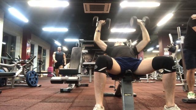 Д1 Жим гантелей на наклонной скамье 3*10 по 15кг смотреть онлайн