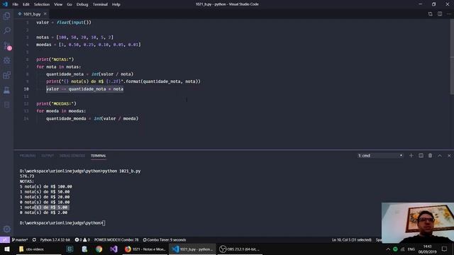 1021 - Notas e Moedas - URI Online Judge - Python 3 смотреть онлайн