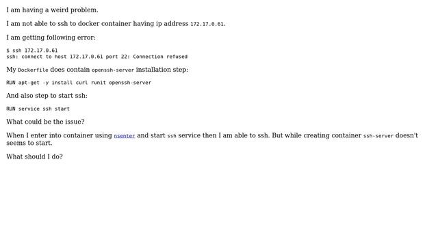 Unix & Linux: openssh-server doesn't start in Docker container смотреть онлайн