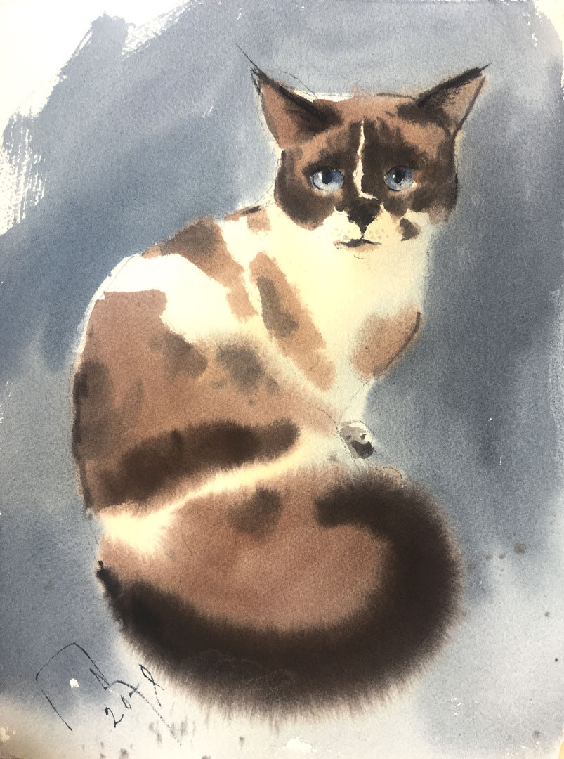 Котик. Портрет акварелью. Рисует художник Денис Петруленков. смотреть онлайн