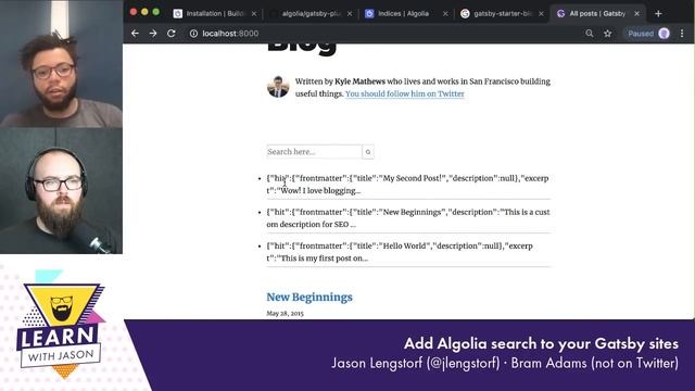 Add Algolia search to your Gatsby site (with Bram Adams) — Learn With Jason смотреть онлайн