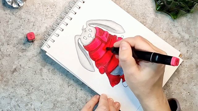 Заяц в шарфе. Новогодний рисунок / Bunny in a scarf - New Year's sketches with markers смотреть онлайн