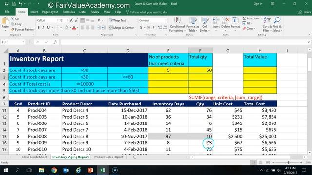 Excel 10 5 6 Analysing Inventory Report with SUMIF function смотреть онлайн