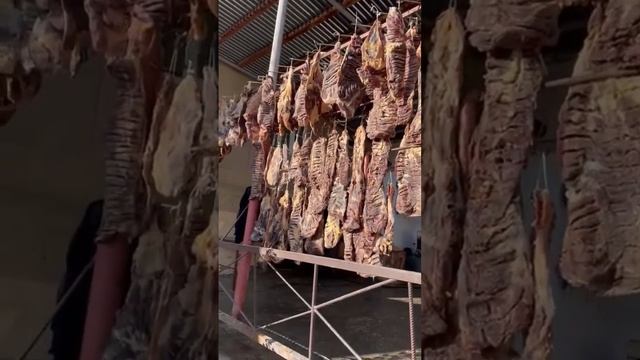 Сушеное мясо в процессе сушки в высокогорном Гагатли #сушеноемясо #хинкал #колбаса смотреть онлайн