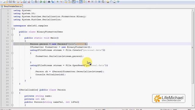 C# BinaryFormatter Serialization & Deserialization Demo смотреть онлайн