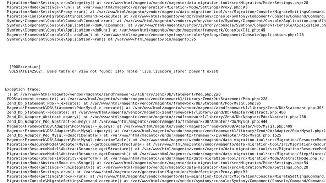magento migration tool base table Base table or view not found: 1146 Table 'live.livecore_store' смотреть онлайн