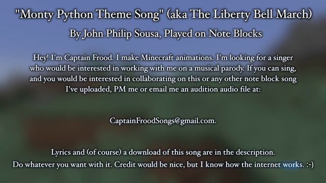 ♫ "Monty Python Theme" by John Philip Sousa w/ Note Blocks (SINGER SEARCHING!) смотреть онлайн