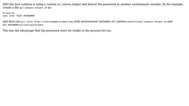 How to give username/password to git clone in a script, but not store credentials in .git/config? смотреть онлайн