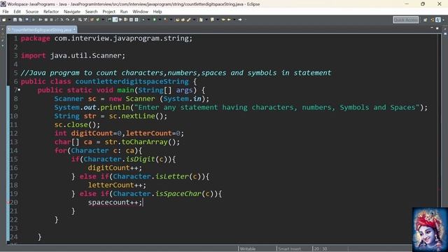 Java program to count the letters spaces numbers and other characters of an input string смотреть онлайн