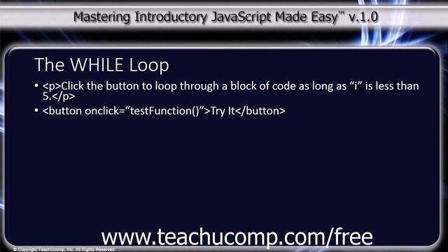 JavaScript Training Tutorial The WHILE Loop смотреть онлайн