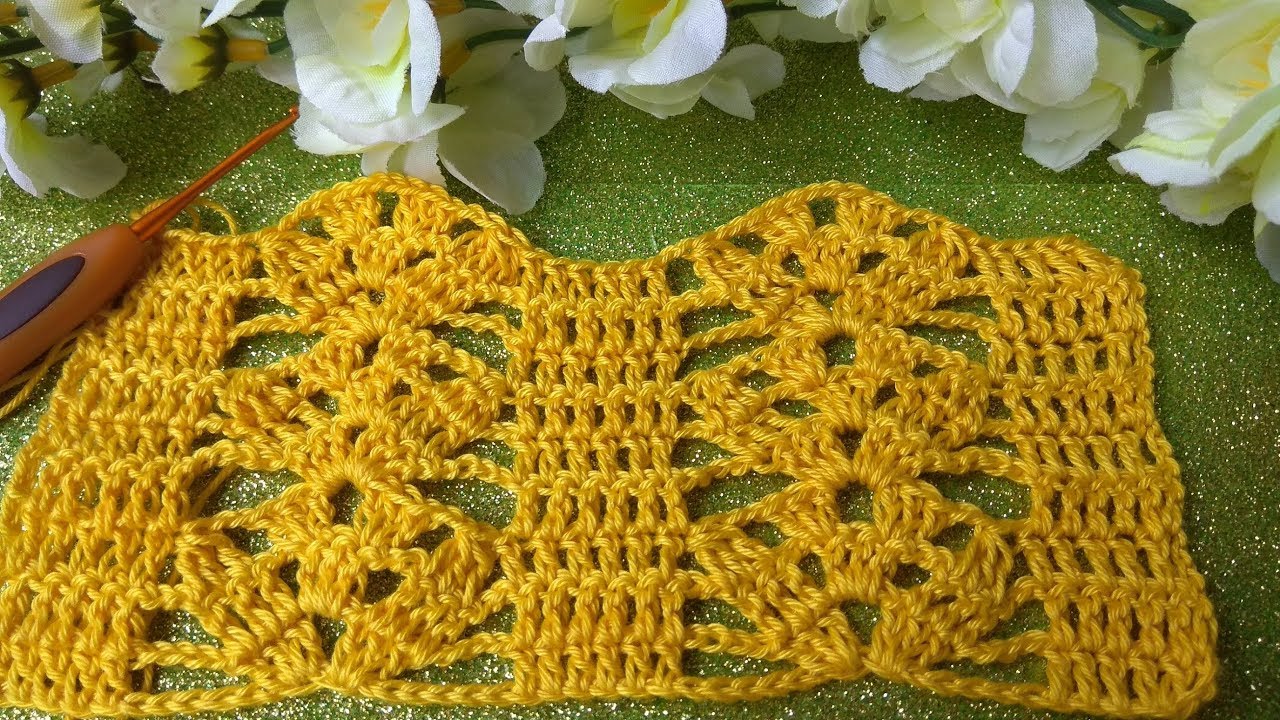 Красивый ажурный узор крючком ЛИСТОЧКИ . смотреть онлайн