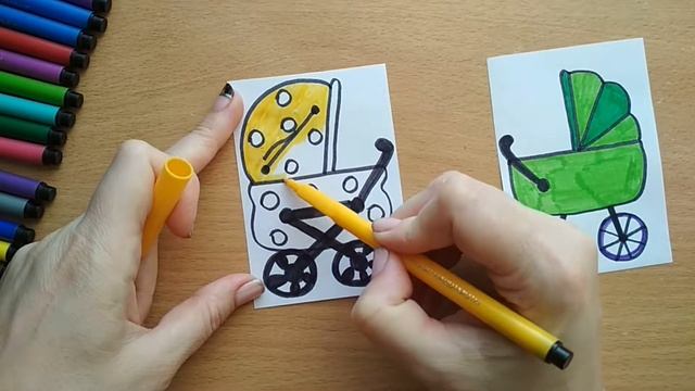 COLORING BABY STROLLER / DOLL CARRIAGE / Как рисовать коляску для куклы / Drawing for Kids смотреть онлайн