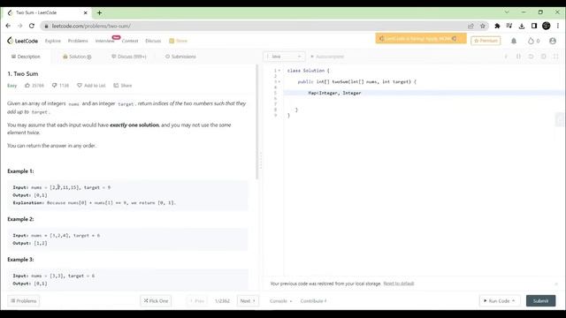 Leetcode 1| Two Sum| Live coding with explanation in Hindi | Java смотреть онлайн