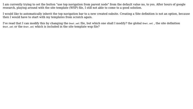 Sharepoint: Set "inherit top navigation from parent node" to yes in site template смотреть онлайн
