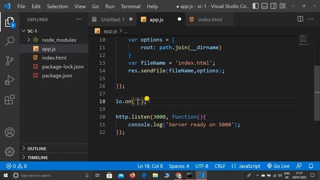 Hello World Program in Socket IO in Node JS, Set up Socket IO in Node JS - Socket.IO in Node JS #2 смотреть онлайн