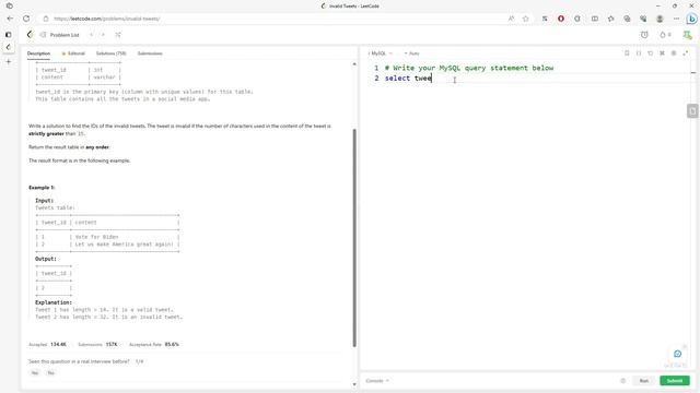 LeetCode 1683 | Invalid Tweets | Length | SQL смотреть онлайн