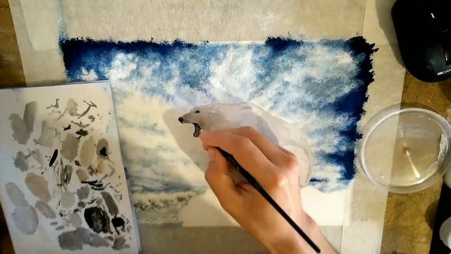 Арктический пейзаж гуашью. Arctic landscape gouache смотреть онлайн