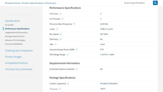Intel® Core™2 Duo Processor T7200 Specs смотреть онлайн