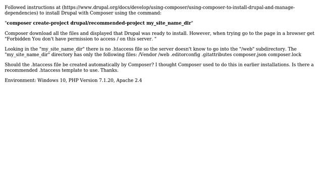 Drupal: Install using Composer doesn't create .htaccess file смотреть онлайн