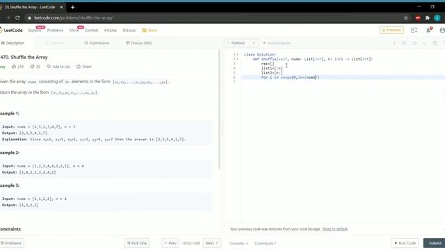 Shuffle the array - LeetCode problem 1470 смотреть онлайн