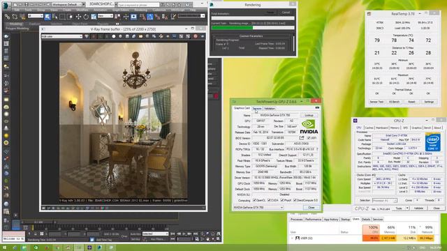 3Ds max Vray Render 2200X2750 speed test i7 4770k turbo 4.5 GHz windows 8 1 смотреть онлайн