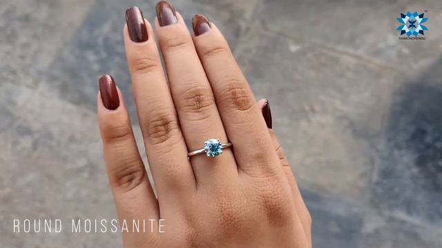 1.19 CT Cyan Blue Round Brilliant Cut Moissanite Solitaire Engagement Ring | Four Prong Ring смотреть онлайн