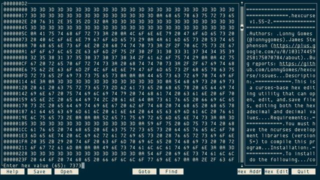 Hexcurse: ncurses hex editor смотреть онлайн