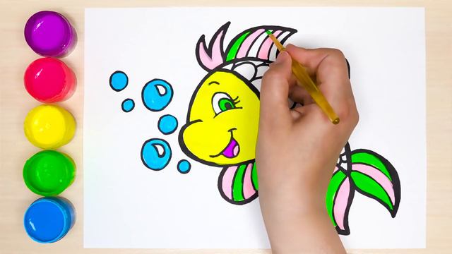 Drawing and Painting Rainbow Fish | How to draw coloring book смотреть онлайн