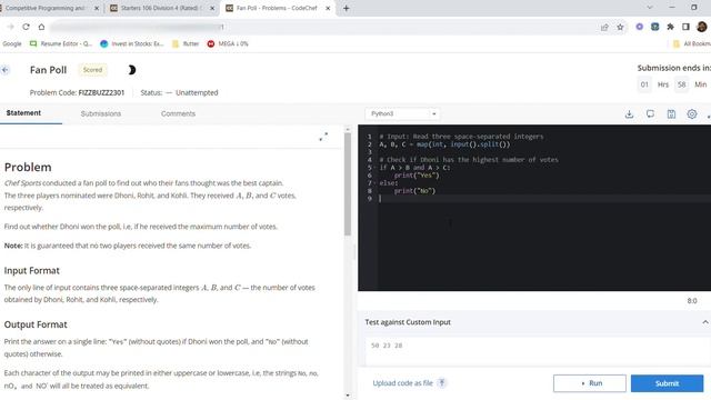 Fan Poll codechef solution смотреть онлайн