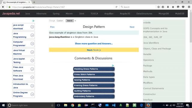 Give example of singleton class from JDK.
| javapedia.net смотреть онлайн