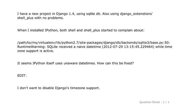 Django : Django IPython sqlite complains about naive datetime смотреть онлайн