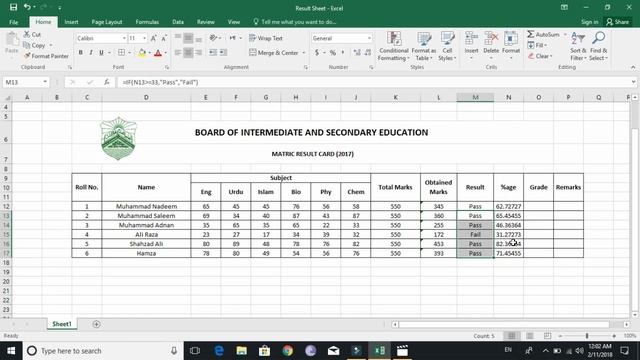 How to Make Student Result Sheet in Microsoft Excel 2016 Urdu Hindi Tutorial by Urdu Pages 1 смотреть онлайн