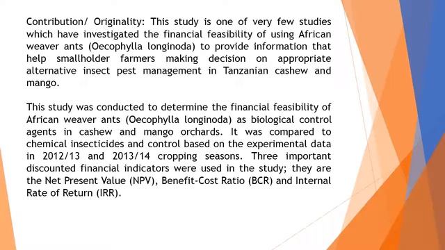 Benefit Cost Analysis of Alternative Insect Pests Management in Cashew and Mango Orchards in Tanzan смотреть онлайн