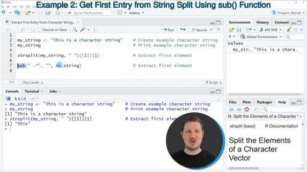 Extract First Entry from Character String Split (2 Examples) | Get, Select & Return | strsplit & su