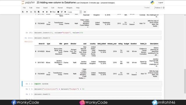 Adding a new Column to a Dataframe | Pandas Tutorials | Data Science | WonkyCode | Telugu смотреть онлайн