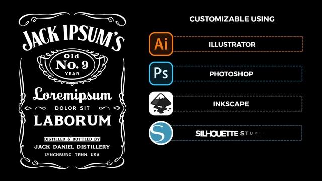 Jack Daniels Label, fully customizable Ai PSD SVG Eps Png Dxf SVG Silhouette files смотреть онлайн